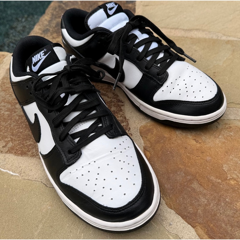 Nike Dunk Low Retro "Panda" White Black Leather Sneakers Women's Sz 9 DD1503-101
